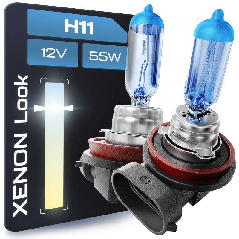 Gread - 2x H11 Halogen Lampensatz Xenon Look - super white - 8500k 55W - E-Prüfzeichen von Gread
