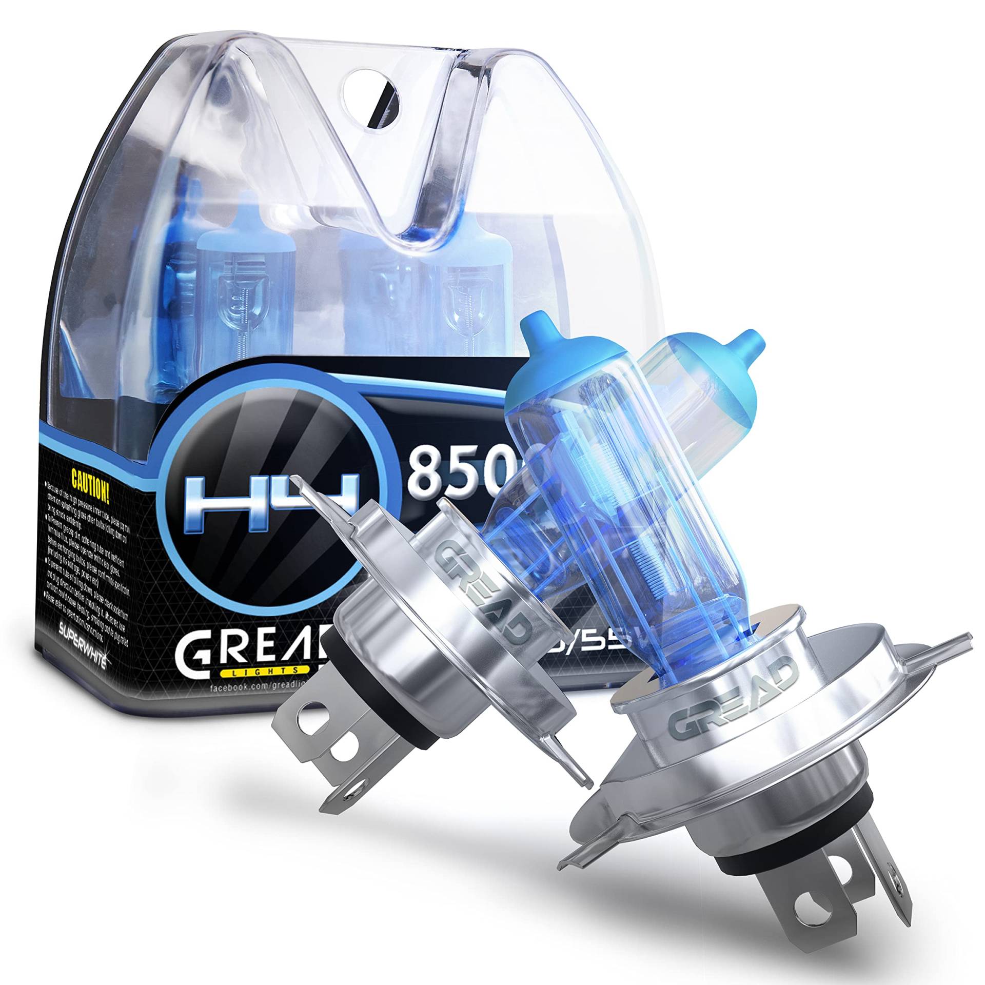 Gread - 2x H4 Frontscheinwerfer Halogenlampe - superwhite - 8500k 55W - eintragungsfrei von Gread