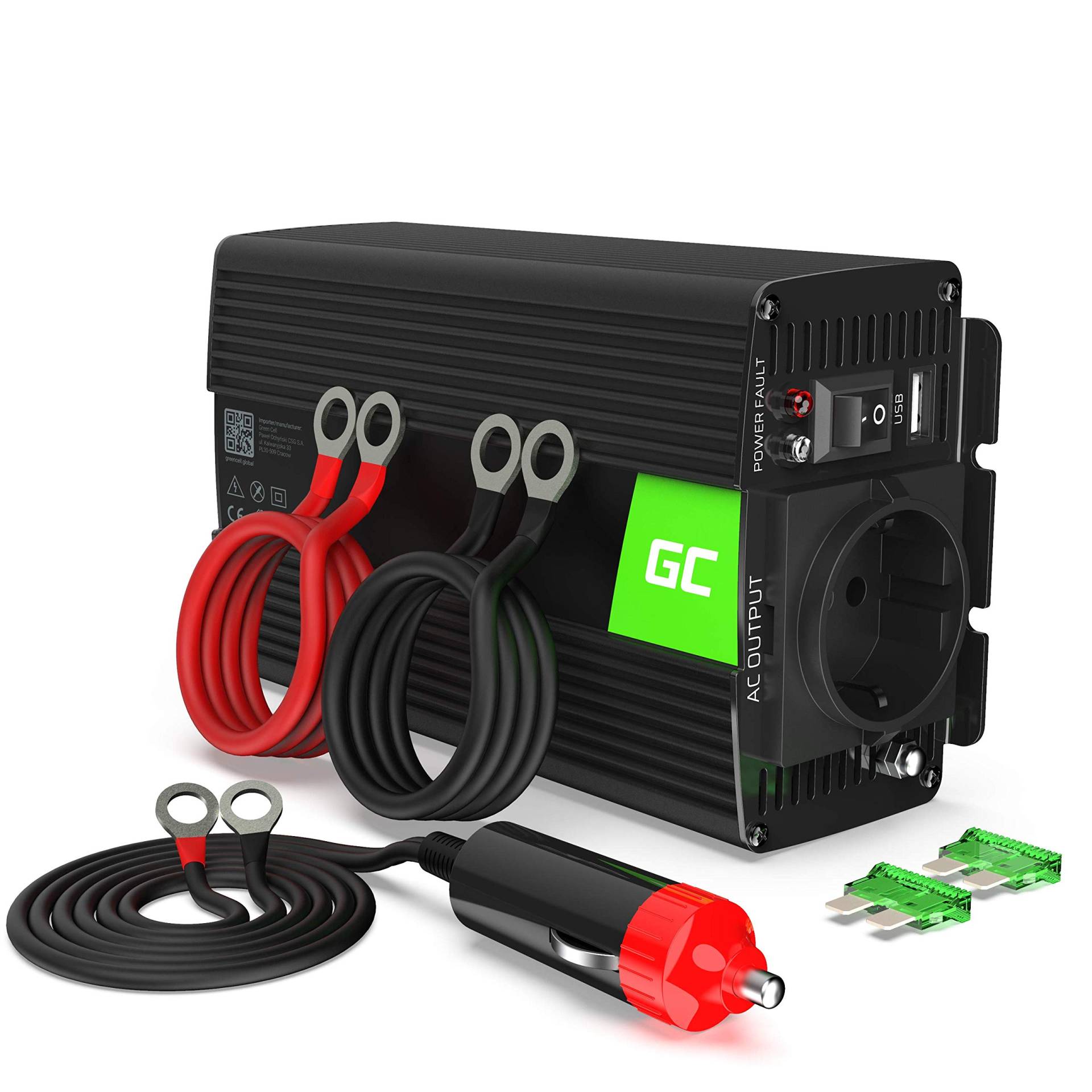 Green Cell® 300W/600W 12V auf 230V Sine Wave Volt kfz Spannungswandler Wechselrichter Power Solar Inverter DC AC Umwandler Stromwandler Wohnwagen Auto Modifizierte Sinus Zigarettenanzünder Steckdose von Green Cell