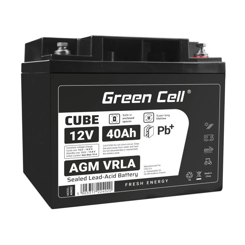 Green Cell® AGM 12V 40Ah Akku VRLA Blei-Batterie Bleiakku Ersatzakku Gelakku Akkubatterie Zyklenfest Unbemann Caravan | Photovoltaik | Rollstuhl | Solarspeicher| Solarbatterie | Solarpanel | Wohnwagen von Green Cell