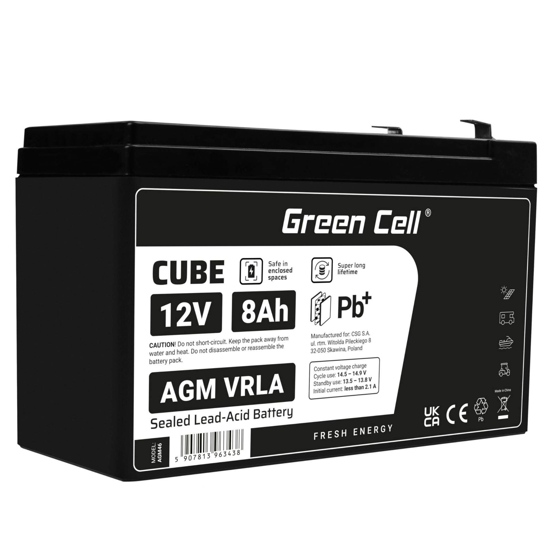 Green Cell® AGM 12V 8Ah Akku Vlies Batterie VRLA Blei Batterie Bleiakku Ersatzakku Akkubatterie Versorgungsbatterie Zyklenfest Wartungsfrei für Elektro Spielzeug Alarm Notstrom USV UPS von Green Cell
