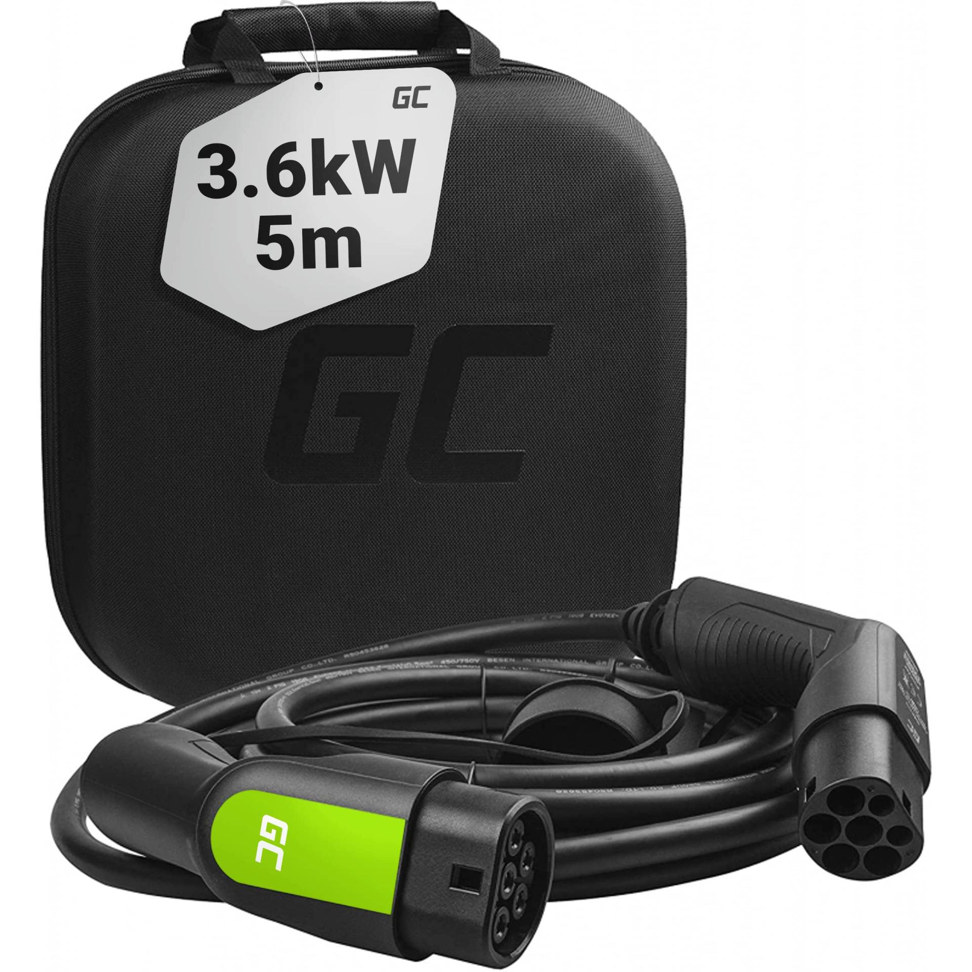 Green Cell GC Typ 2 Ladekabel für EV Elektroautos PHEV | 3.6kW | 16A | 5 Meter | Typ 2 auf Typ 2 | 1-Phasig | Kompatibel mit i3, 330e, ID.3, ID.4, Enyaq iV, Leaf, Kuga PHEV, Born, Formentor PHEV von Green Cell