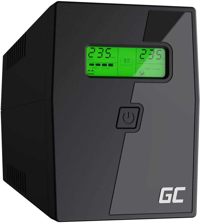 Green Cell® UPS USV Unterbrechungsfreie Stromversorgung 800VA (480W) mit Überspannungsschutz 230V Line-Interactive Spannungsregelung AVR USV-Anlage USB/RJ11 2X Schuko Ausgänge LCD Bildschirm von Green Cell