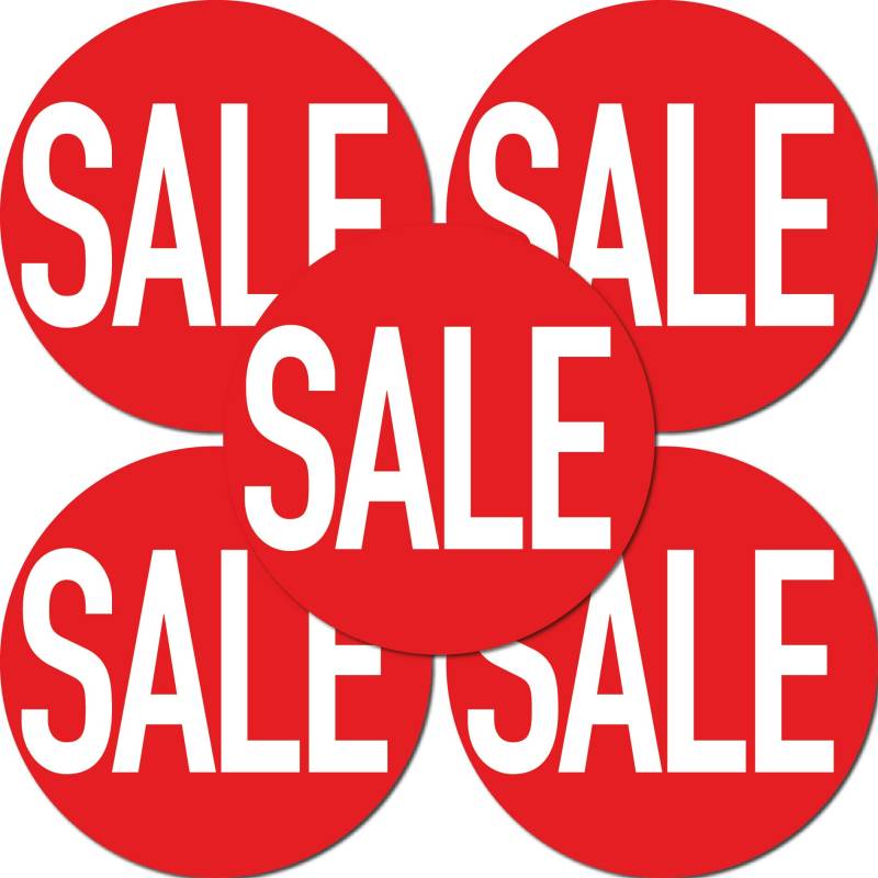 GreenIT Aufkleber 20cm rund Sticker Prozent Rabatt Sale Preis Aktion Ausverkauf Schaufensteraufkleber (5 Sticker Sale) von GreenIT