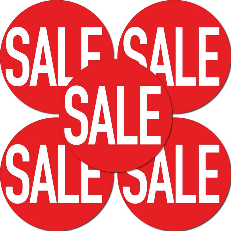 GreenIT Aufkleber 20cm rund Sticker Prozent Rabatt Sale Preis Aktion Ausverkauf Schaufensteraufkleber (5 Sticker Sale) von GreenIT