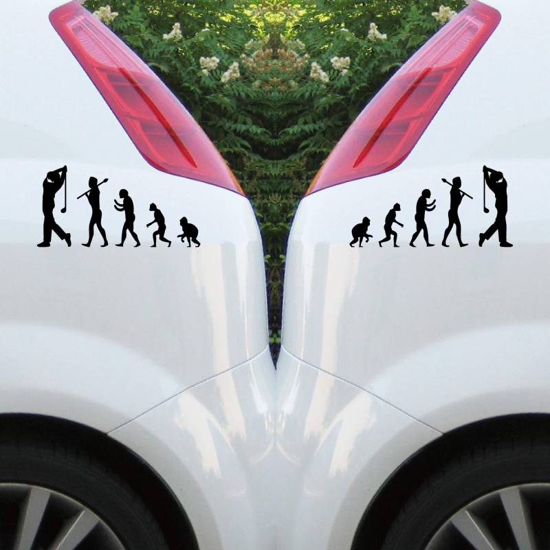GreenIT Set 30cm Aufkleber Golfer Golf Golfspieler Evolution Tattoo Auto Wohnwagen Wohnmobil Folie (Schwarz) von GreenIT