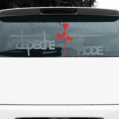 GreenIT Set Exciter Schriftzug und Rose Aufkleber Tattoo die Cut car Decal Auto Heck Deko Folie Depeche Mode (Silber-rot-invers) von GreenIT