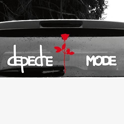GreenIT Set Exciter Schriftzug und Rose Aufkleber Tattoo die Cut car Decal Auto Heck Deko Folie Depeche Mode (weiß-rot invers) von GreenIT