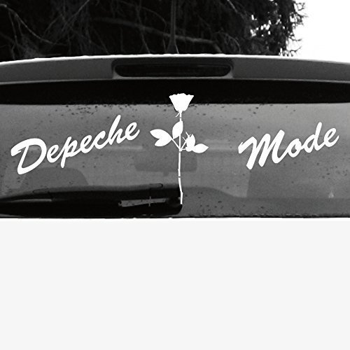 GreenIT Set Schreibschrift Schriftzug und Rose Aufkleber Tattoo die Cut car Decal Auto Heck Deko Folie Depeche Mode (Weiss invers) von GreenIT
