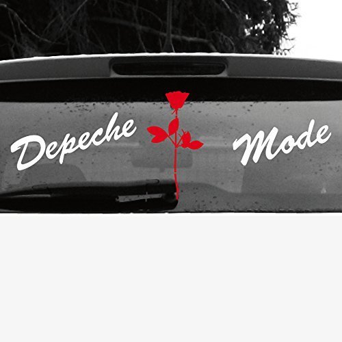 GreenIT Set Schreibschrift Schriftzug und Rose Aufkleber Tattoo die Cut car Decal Auto Heck Deko Folie Depeche Mode (Weiss-rot-invers) von GreenIT