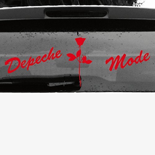 GreenIT Set Schreibschrift Schriftzug und Rose Aufkleber Tattoo die Cut car Decal Auto Heck Deko Folie Depeche Mode (rot invers) von GreenIT