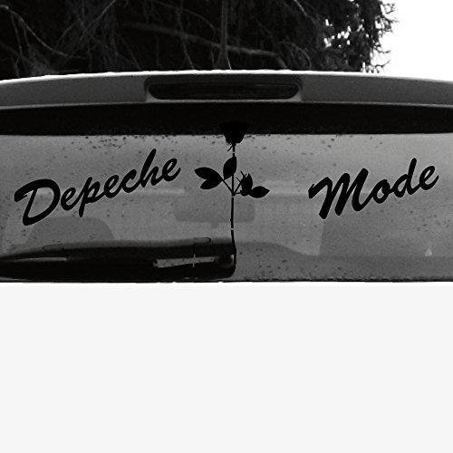 GreenIT Set Schreibschrift Schriftzug und Rose Aufkleber Tattoo die Cut car Decal Auto Heck Deko Folie Depeche Mode (schwarz invers) von GreenIT