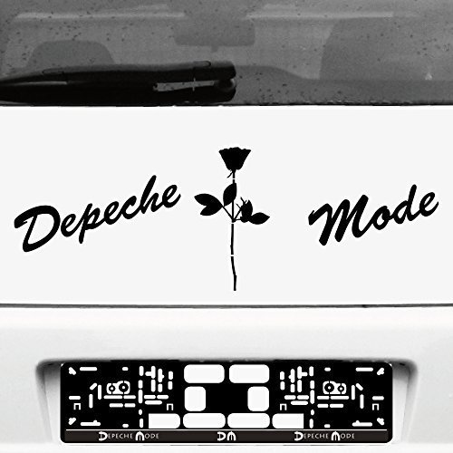 GreenIT Set Schreibschrift Schriftzug und Rose Aufkleber Tattoo die Cut car Decal Auto Heck Deko Folie Depeche Mode (schwarz-rot) von GreenIT
