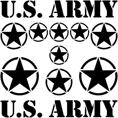 GreenIT Set Sterne Schriftzug US Army MP Aufkleber Auto Tattoo Deko Folie Klebefolie (schwarz) von GreenIT