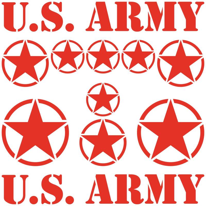 GreenIT Set USA Sterne & Schriftzug US Army MP Aufkleber Auto Tattoo Deko Folie Klebefolie (rot matt) von GreenIT