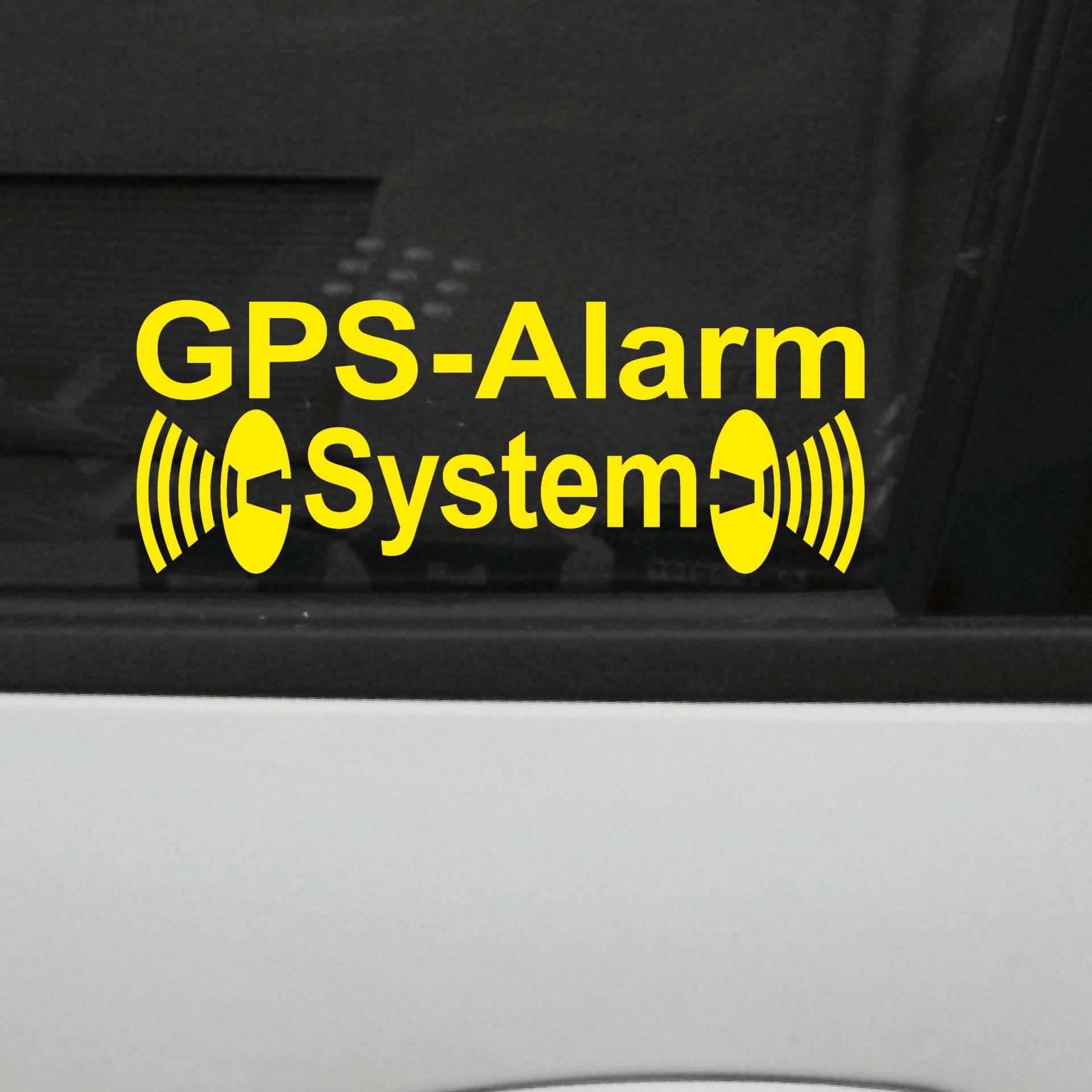 GreenIT Original GPS Alarm System Aufkleber die Cut Decal Auto Fahrzeug Tür Fenster Scheibe Tattoo Folie (2 STK. gelb invers) von GreenIT