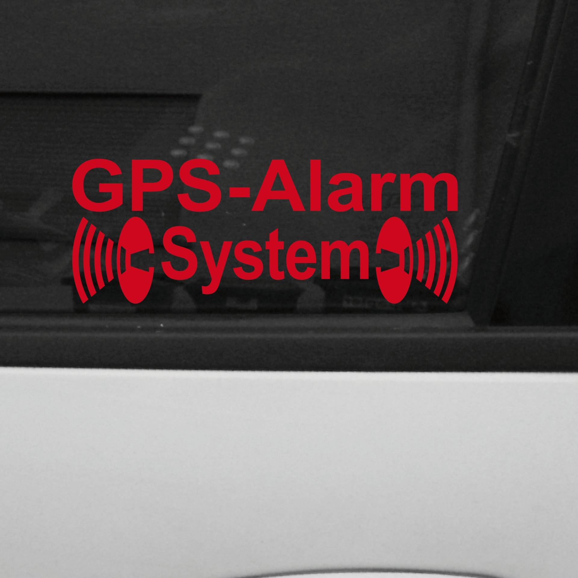 Original GreenIT GPS Alarm System Aufkleber die cut decal Auto Fahrzeug Tür Fenster Scheibe Tattoo Folie (2 Stk. rot invers) von GreenIT