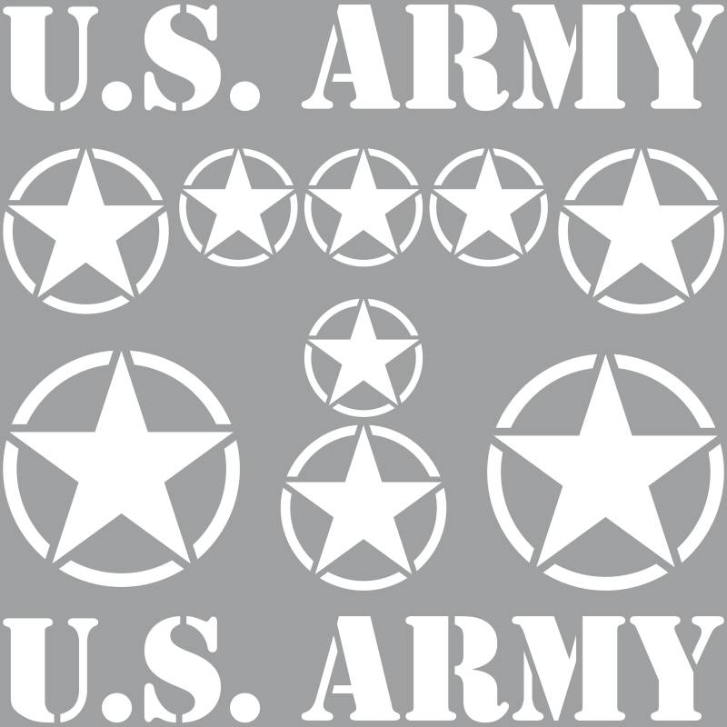 GreenIT Set Sterne Schriftzug US Army MP Aufkleber Auto Tattoo Deko Folie Klebefolie (weiß) von GreenIT