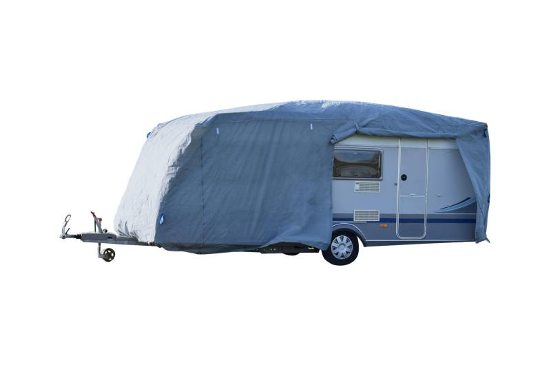 GreenYard® Wohnwagen Abdeckplane mit Reflektorstreifen | Größe XXL 730 x 250 x 220 cm | Camping Schutzhülle | Reflektoren | Schutz vor Staub und Nässe | wasserabweisend und atmungsaktiv | langlebig von GreenYard