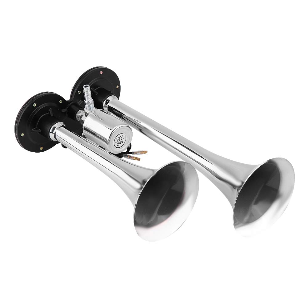 150DB Drucklufthorn Lufthorn Dual Trompete Chrom Hupe Luft Horn Fahrzeugzughörner Chromzink-Doppeltrompeten-Drucklufthorn-Kit mit elektrischem Ventil für Fahrzeuge 150DB Drucklufthorn Lufthorn Dual Trompete Chrom Hupe Luft Horn Fahrzeugzughörner Chromzink-Doppeltrompeten-Drucklufthorn-Kit mit elektrischem Ventil für Fahrzeuge von Greensen
