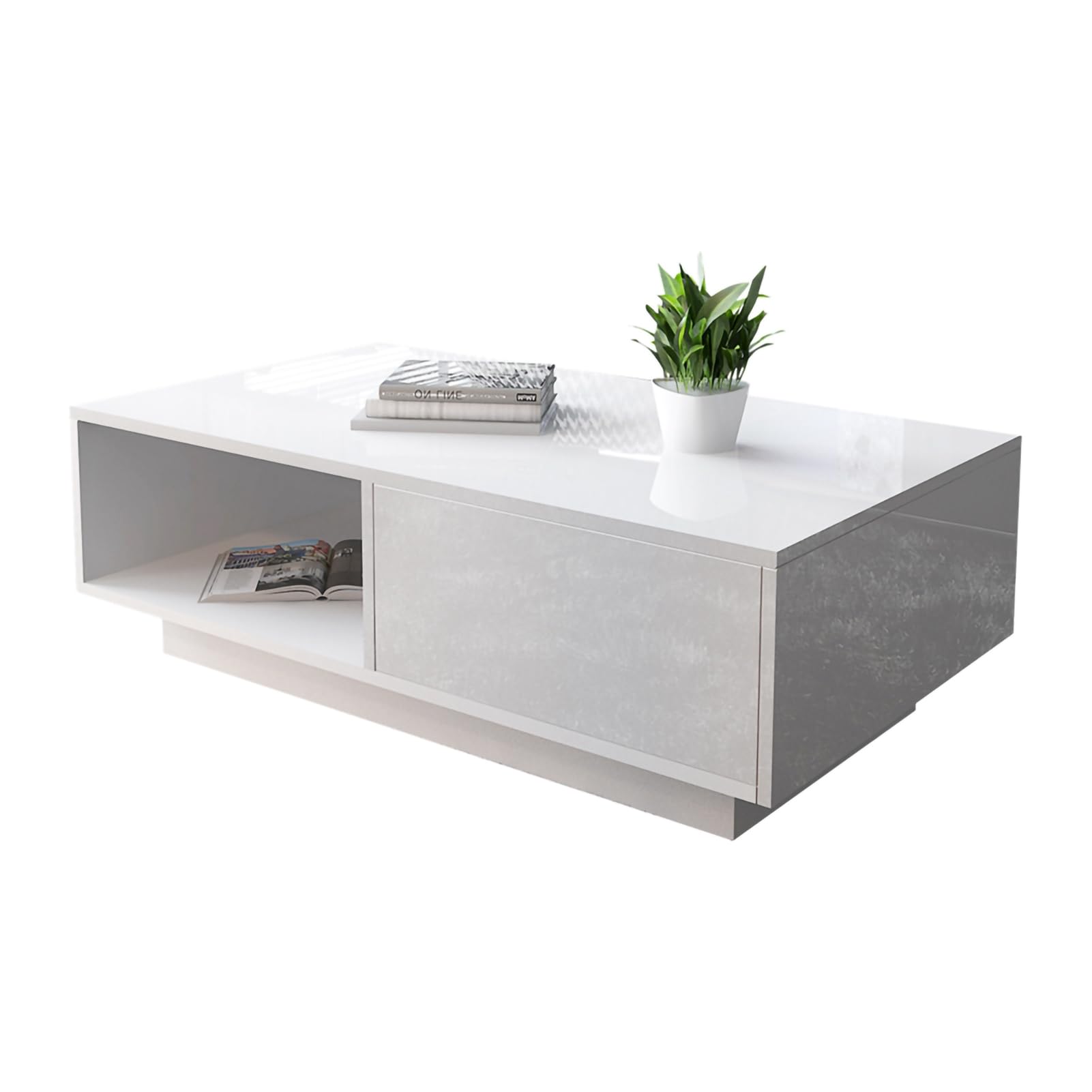 Greensen Moderner Couchtisch, Minimalistisches Design, Exquisite Handwerkskunst, Einfache Montage Modische Hölzerne Couchtisch mit Lagerlicht für Wohnzimmer, Heimdekoration (White) von Greensen