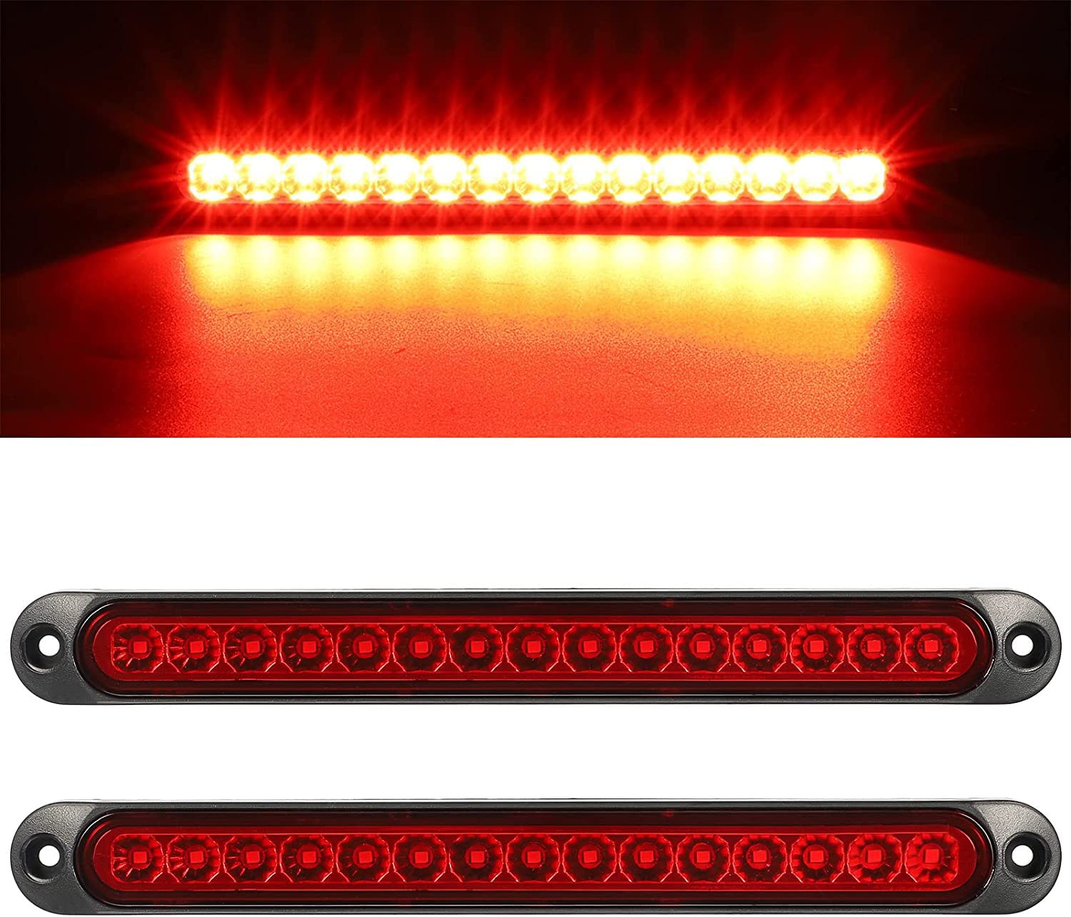 Greluma 2 Stück 12-24V 15 LEDs Anhänger Bremse Rücklicht Bar, Wasserdichte Stop Turn Rücklichter Lauflicht Identifikationslicht für Offroad LKW Pickup Auto RV UTV ATV von Greluma