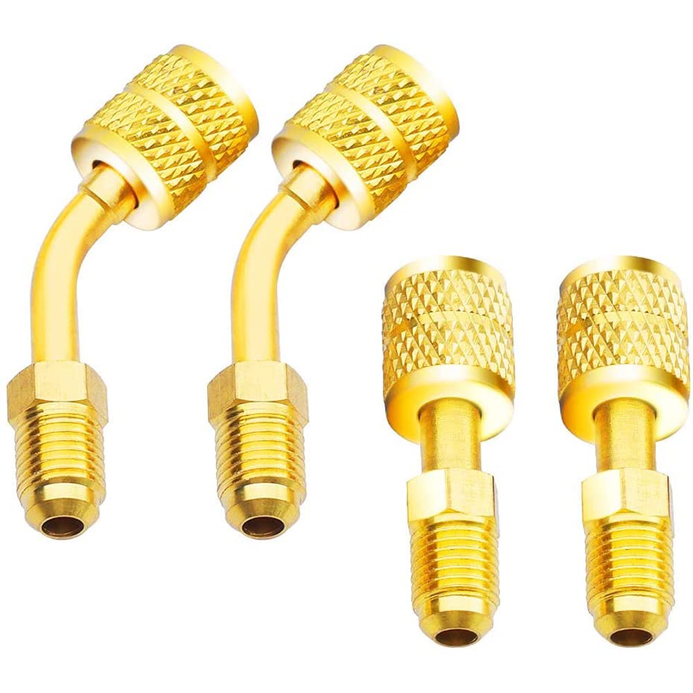 Greluma R410A 5/16" SAE Buchse auf 1/4" SAE Stecker Flare Adapter für Klimaanlagen HLK - 2 Gerade + 2 Abgewinkelte von Greluma