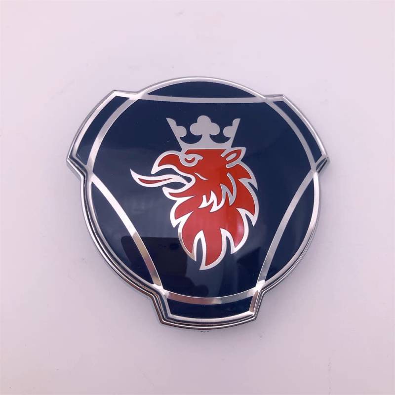 1 x 80 mm blaues Emblem mit rotem Griffin-Logo, silberfarbene Krone, passend für Scania Lkw, Frontgrill-Emblem, Abzeichen 1401610 von Grenric