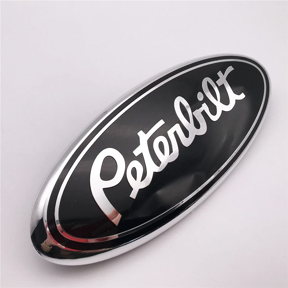 2 Stück 22,9 cm großes, schwarz-silberfarbenes Peterbilt-Logo, passend für F150 Auto Lkw Kühlergrill Kühlergrill Haube Custom Kofferraum Oval Emblem Badge von Grenric