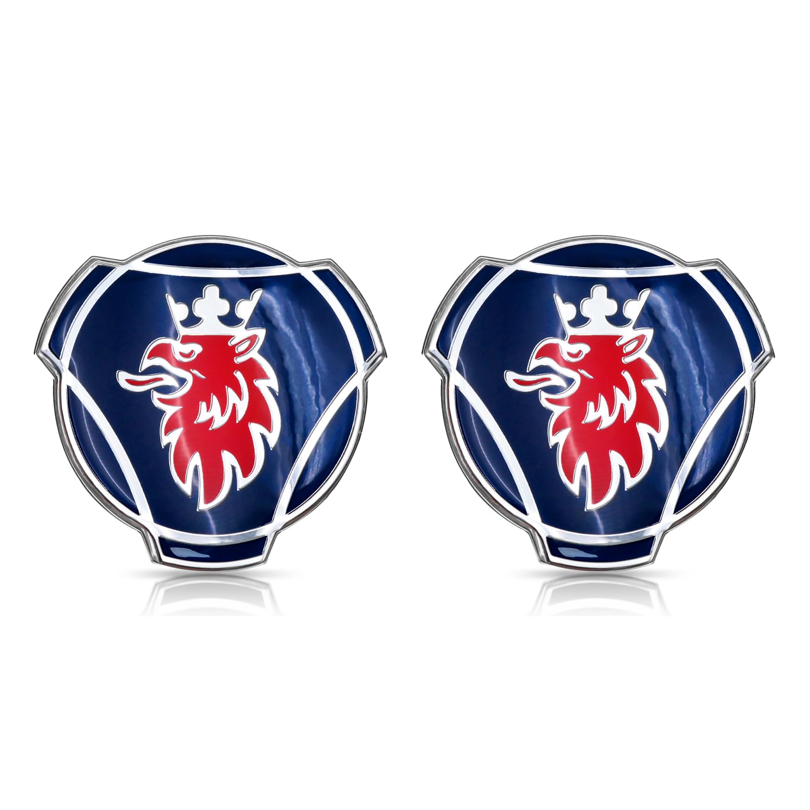 2 x 80 mm blaues und rotes Griffin-Logo mit silberfarbener Krone, passend für Scania Lkw Frontgrill-Emblem, Abzeichen 1401610 von Grenric
