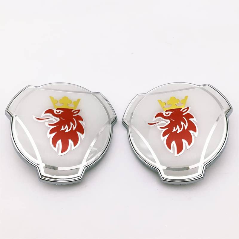 2 x 80 mm weißes und rotes Griffin-Logo mit goldfarbener Krone, passend für Scania-LKW-Frontgrill-Emblem 1401610 von Forten Kingdom