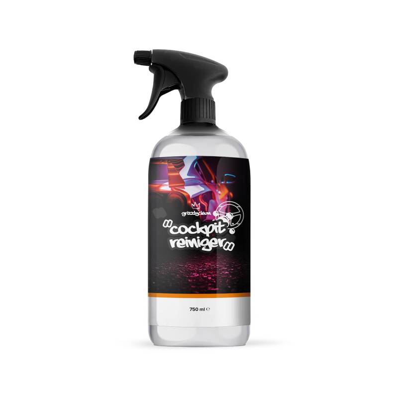 GrizzlyClean Cockpit Reiniger - Auto Innenraum Reiniger für Kunststoff, Lenkrad & Armaturenbrett - Cockpitspray mit Mikrofasertuch - Antistaub & Antifingerprint Effekt (750ml) von GrizzlyClean