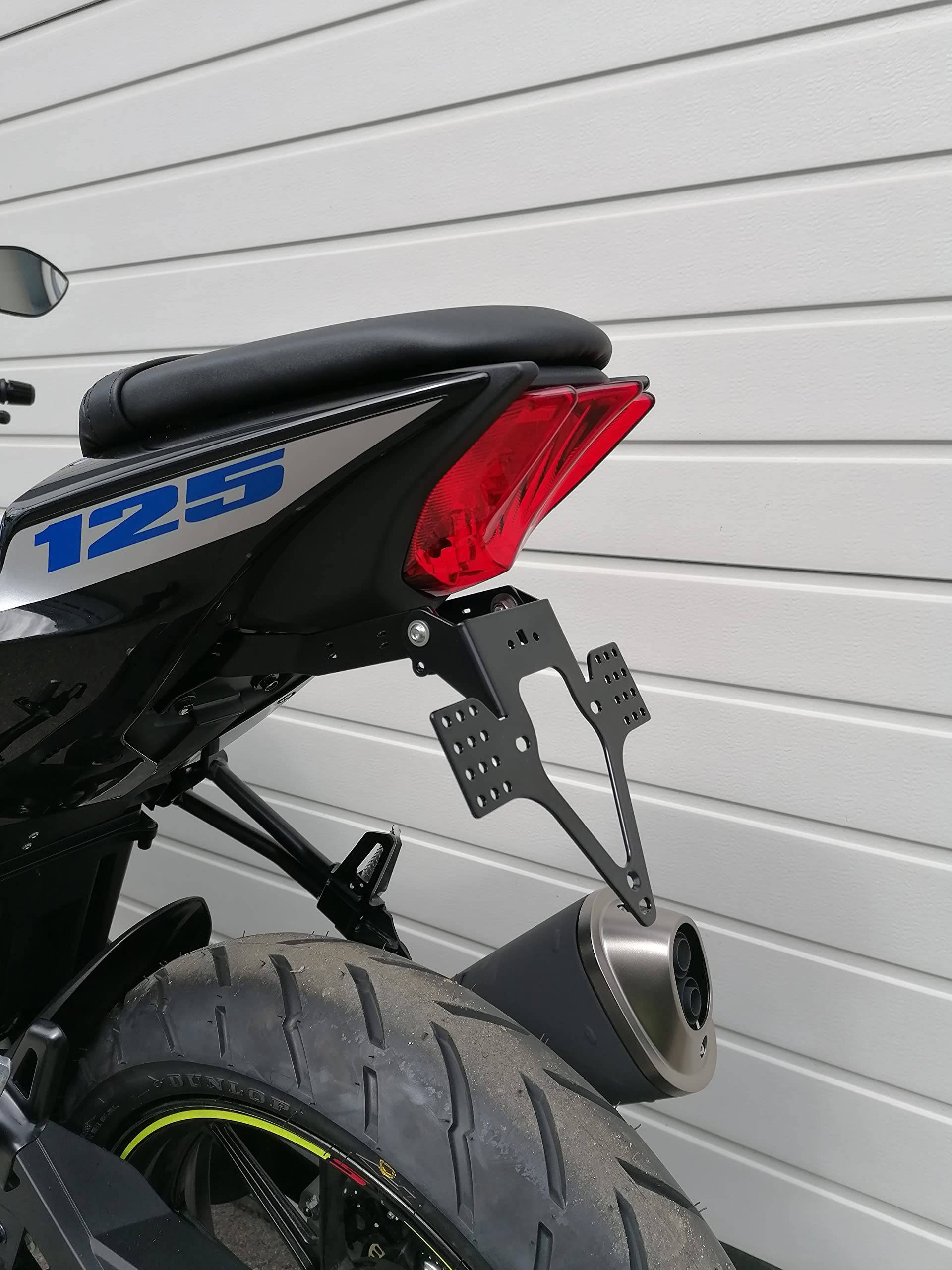 Kennzeichenhalter für Suzuki GSX-S 125 GSXR 125 Bj 2018-2023 GroFaTec EVO Kennzeichenträger Nummernschild Träger Halter kurzes Heck Heckumbau Porta Targa gsxs125 von GroFaTec