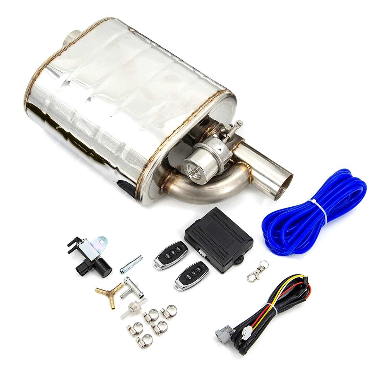 Auto Endrohre Für 2" 2,5" 3'' Zoll Auspuffschalldämpfer Mit Ablassventil, Elektrischer Auspuffausschnitt Aus Edelstahl, Fernbedienungsset Oder OBD-Steuerung Auto Doppelendrohr(76MM Left andcontrol) von Gtdtixc