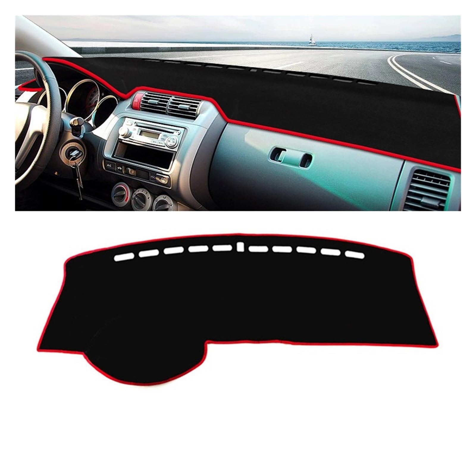 Auto Interieur Zubehör Für Fit Für Jazz GD 2001 2002 2003 2004 2005 2006 2007 Auto-Armaturenbrett-Abdeckung Vermeiden Sie Lichtmatte Instrumententeppich Interieurleisten Zubehör(A LHD Red Side) von Gtdtixc