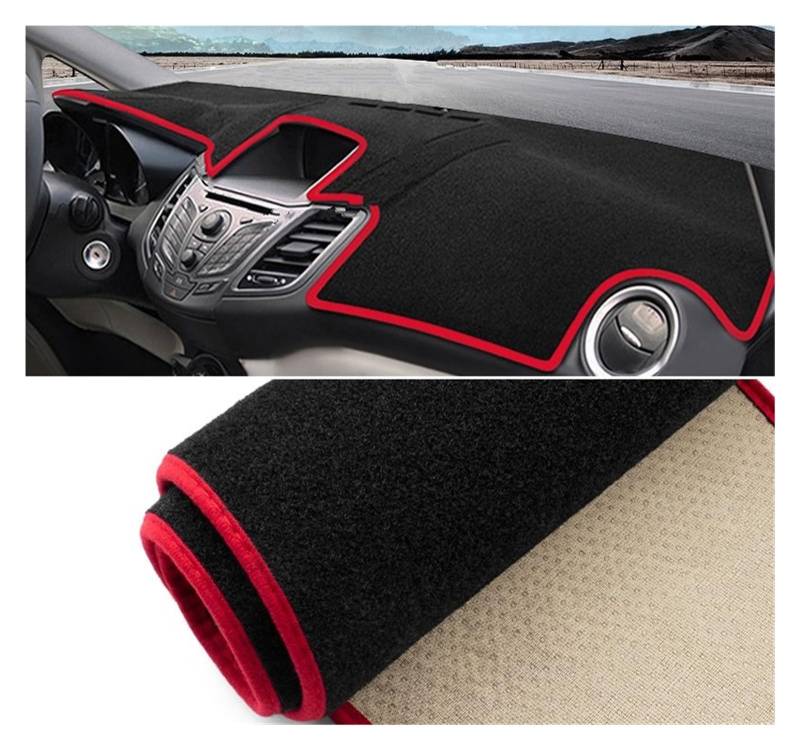 Auto Interieur Zubehör Für Ford Für Fiesta MK7 2008 2009 2010 2011 2012 2013 2014 2015 2016 Auto Armaturenbrett Abdeckung rutschfeste Matte Interieurleisten Zubehör(A No GPS Red Side) von Gtdtixc