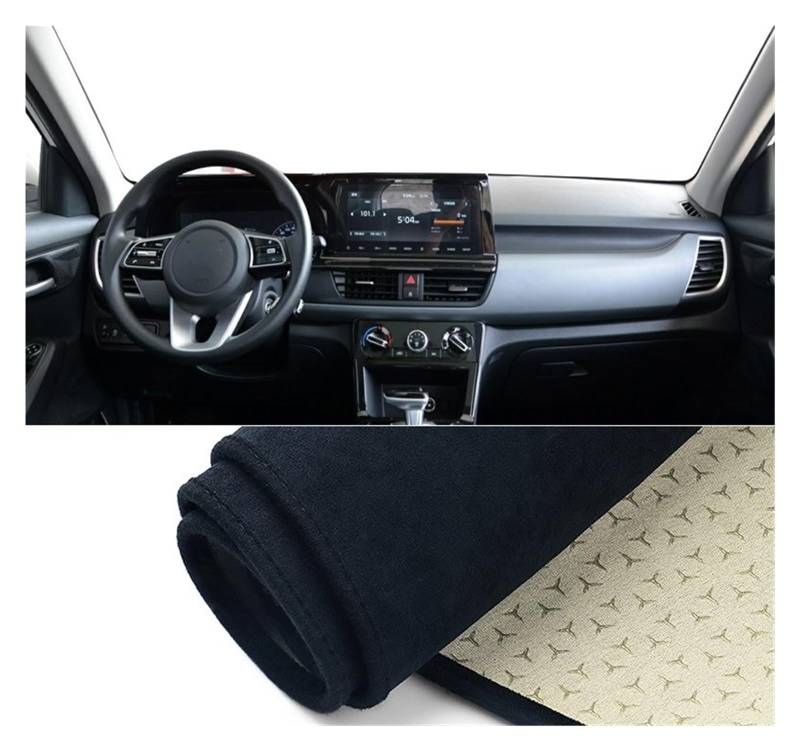 Auto Interieur Zubehör Für Kia Für Seltos SP2 2020 2021 2022 2023 2024 Auto-Armaturenbrett-Abdeckung Vermeiden Sie Lichtmatte Sonnenschutz-Teppich Anti-UV-Pad Interieurleisten Zubehör(B Black LHD) von Gtdtixc