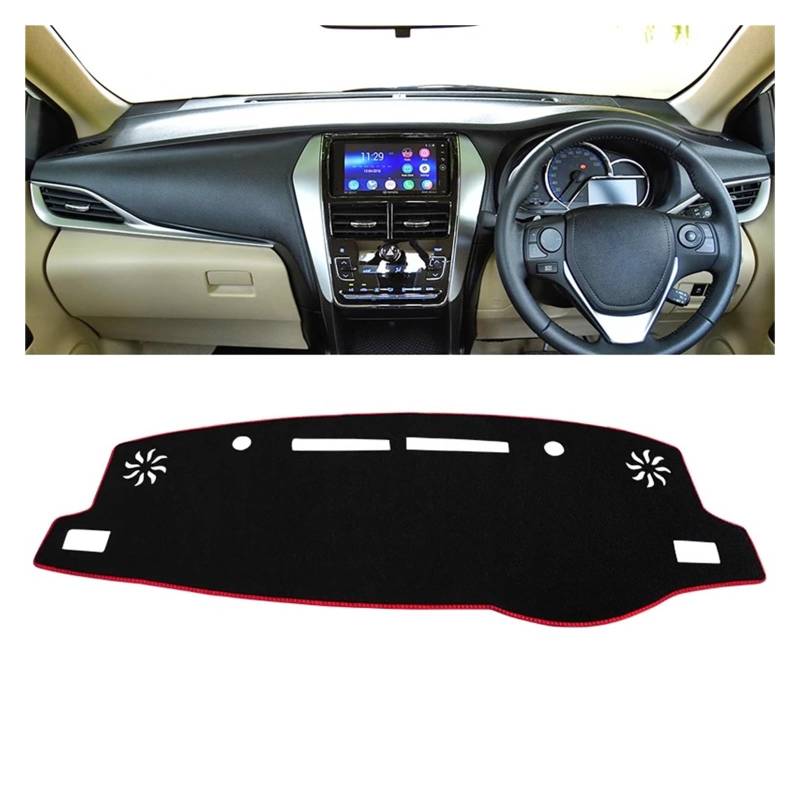 Auto Interieur Zubehör Für Toyota Für Yaris Für Ativ 2019 2020 2021 2022 2023 Auto-Armaturenbrett-Abdeckung Dash Mat Sonnenschutz Rutschfeste Unterlage Interieurleisten Zubehör(A RHD Red Side) von Gtdtixc