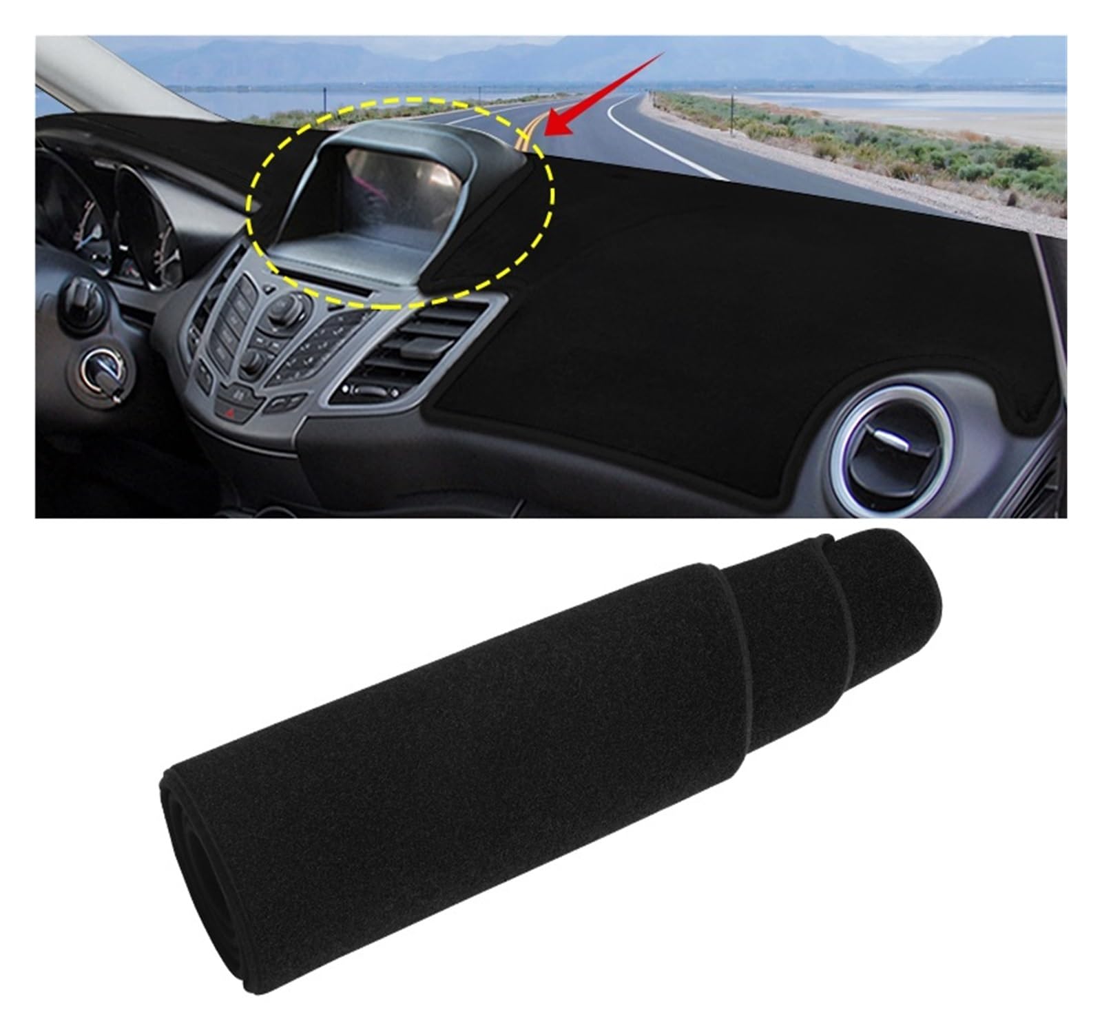 Gtdtixc Auto Interieur Zubehör Für Ford Für Fiesta MK7 2008 2009 2010 2011 2012 2013 2014 2015 2016 Auto Armaturenbrett Abdeckung rutschfeste Matte Interieurleisten Zubehör(A withGPS Black Side) von Gtdtixc