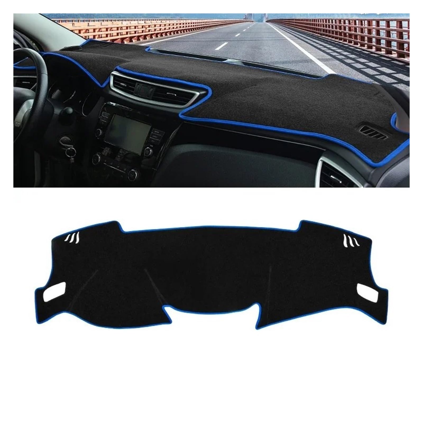 Gtdtixc Auto Interieur Zubehör Für Nissan Für Qashqai J11 2014-2020 Auto Armaturenbrett Abdeckung Dash Matte Sonnenschutz rutschfeste Unterlage Interieurleisten Zubehör(A LHD Blue Side) von Gtdtixc