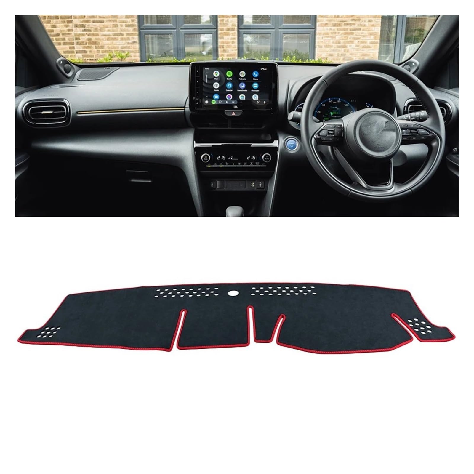 Gtdtixc Auto Interieur Zubehör Für Toyota Für Yaris Für Cross XP210 2020-2024 Auto-Armaturenbrett-Abdeckung Dashmatte Sonnenschutz rutschfeste Unterlage Interieurleisten Zubehör(RHD Black Red) von Gtdtixc