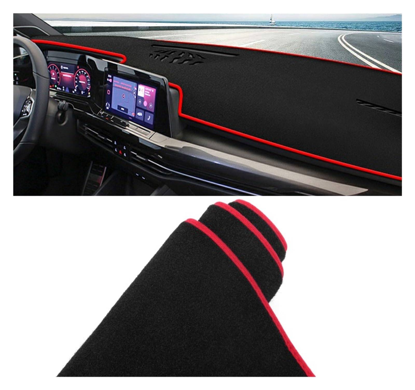 Gtdtixc Auto Interieur Zubehör Für VW Für Golf 8 MK8 2020 2021 2022 2023 Auto Armaturenbrett Abdeckung Matte Instrumententafel Anti-UV-Rutsch-Pad Interieurleisten Zubehör(A Red Side LHD) von Gtdtixc