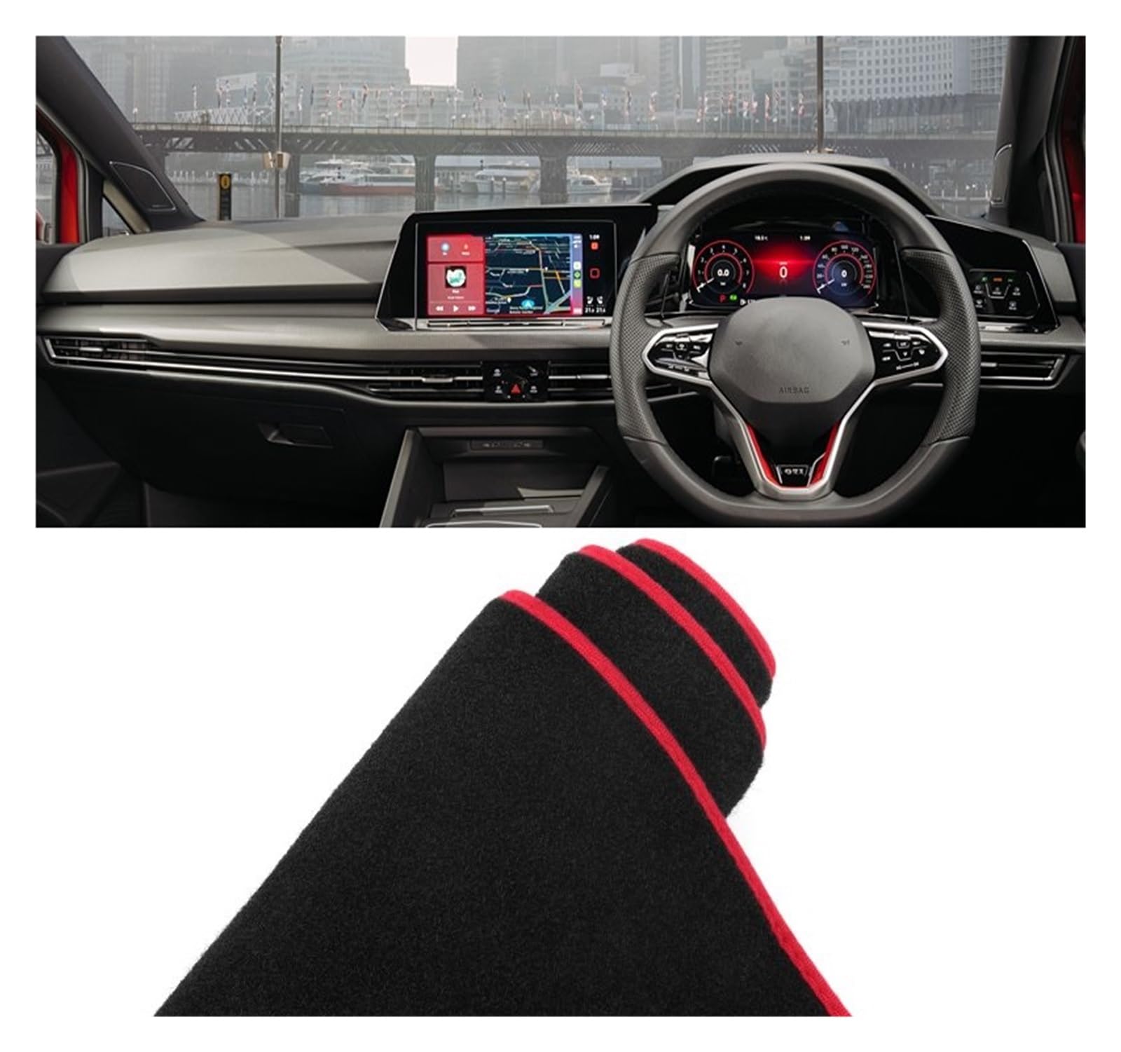 Gtdtixc Auto Interieur Zubehör Für VW Für Golf 8 MK8 2020 2021 2022 2023 Auto Armaturenbrett Abdeckung Matte Instrumententafel Anti-UV-Rutsch-Pad Interieurleisten Zubehör(A Red Side RHD) von Gtdtixc