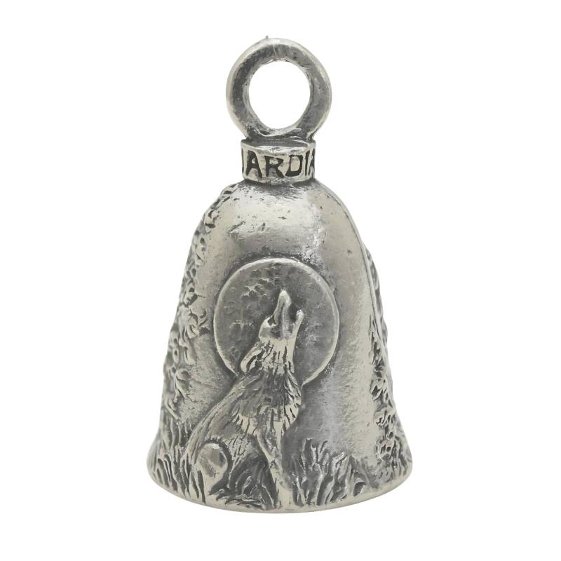 Guardian Bell Glücksglocke mit Schlüsselanhänger und schwarzem Samt-Geschenkbeutel, Motorradklingel, bleifreies Zinn, hergestellt in den USA, heulender Wolf, 4,4 cm von Guardian Bell