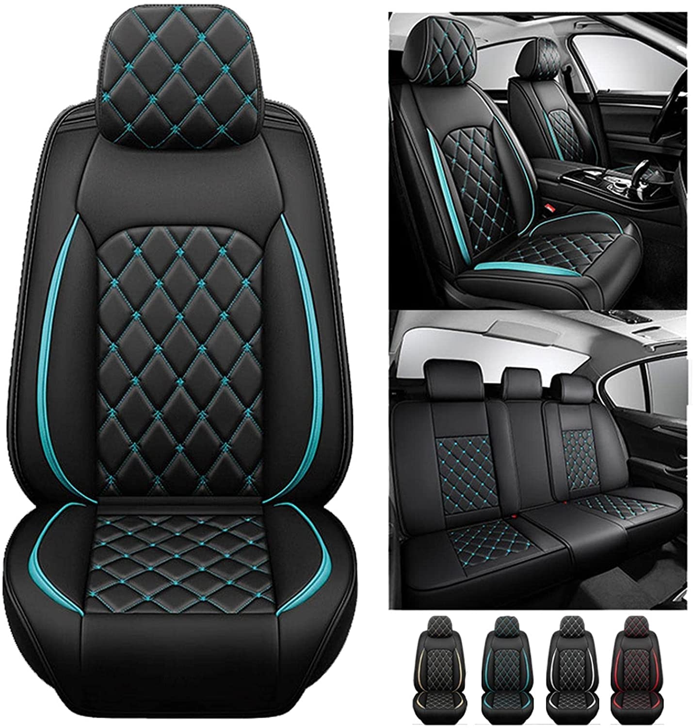 Gudisyoo Full Set Auto Sitzbezüge für Opel Corsa A B D E F, Wasserdichter Leder-Autositzbezug, Seasons Protectors VerschleißFest, 5-Sitzer Autositzbezug Universal (Color : B(Blue)) von Gudisyoo