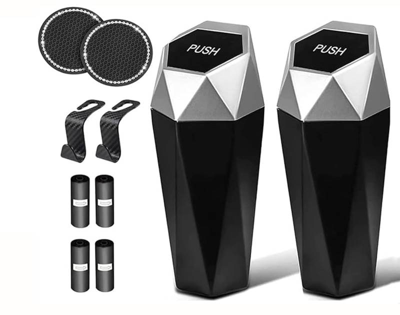 2 Stk Auto mülleimer innenraum+2 Auto Getränkehalter Untersetzer und 2 Auto Lagerung Haken,mülleimer auto,Auto Mülleimer Getränkehalter,Auto Mülleimer,Der Konsole Oder auto mülleimer mit deckel von Guidre