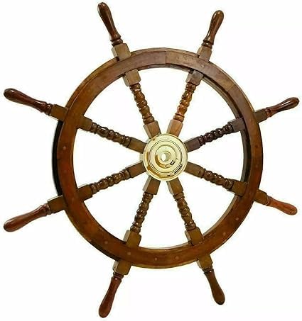 91,4 cm Messing-Speichenrad, nautisches großes Schiff, Holz, Teakholz, Piratenmotiv, dekorativ 91,4 cm Messing-Speichenrad, nautisches großes Schiff, Holz, Teakholz, Piratenmotiv, dekorativ von Gulvintilabcal