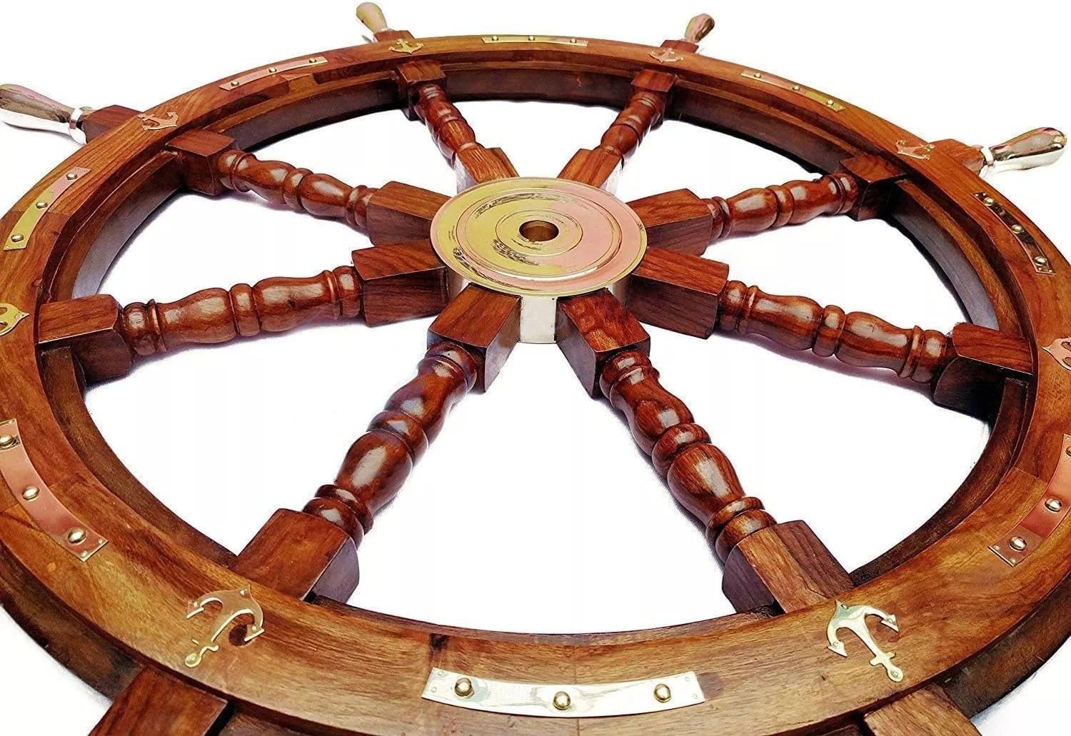 91,4 cm nautisches Marine-Holz-Lenkrad, Schiffsrad, Messing, Anker, Piratenkapitän, Schiffsrad 91,4 cm nautisches Marine-Holz-Lenkrad, Schiffsrad, Messing, Anker, Piratenkapitän, Schiffsrad von Gulvintilabcal