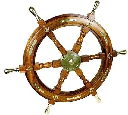 Holzschiff-Lenkrad | Piraten-rustikales Kapitänsschiff-Rad | nautisches Rad aus Messing Anker Schiffe Lenkrad 61 cm Holzschiff-Lenkrad | Piraten-rustikales Kapitänsschiff-Rad | nautisches Rad aus Messing Anker Schiffe Lenkrad 61 cm von Gulvintilabcal