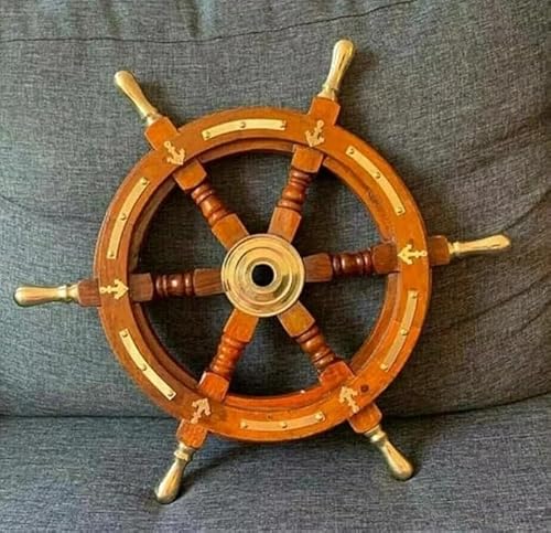 Holzschiff-Lenkrad | Piraten-rustikales Kapitänsschiff-Rad | nautisches Rad aus Messing Anker Schiffe Lenkrad 61 cm Holzschiff-Lenkrad | Piraten-rustikales Kapitänsschiff-Rad | nautisches Rad aus Messing Anker Schiffe Lenkrad 61 cm von Gulvintilabcal
